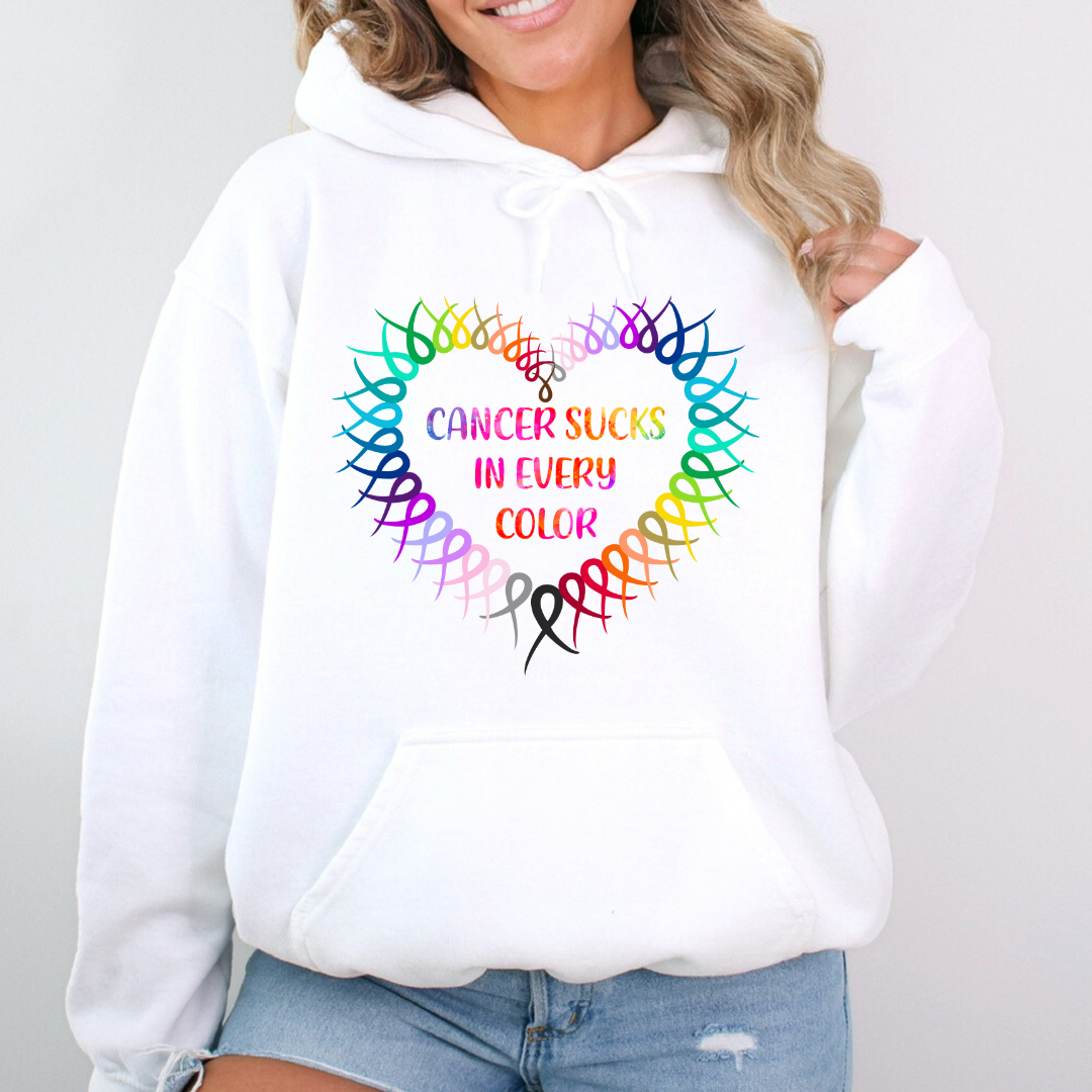 Cancer Sucks in All Colors Rainbow Ribbons Hoodie