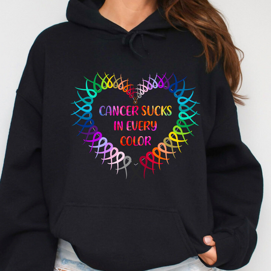 Cancer Sucks in All Colors Rainbow Ribbons Hoodie