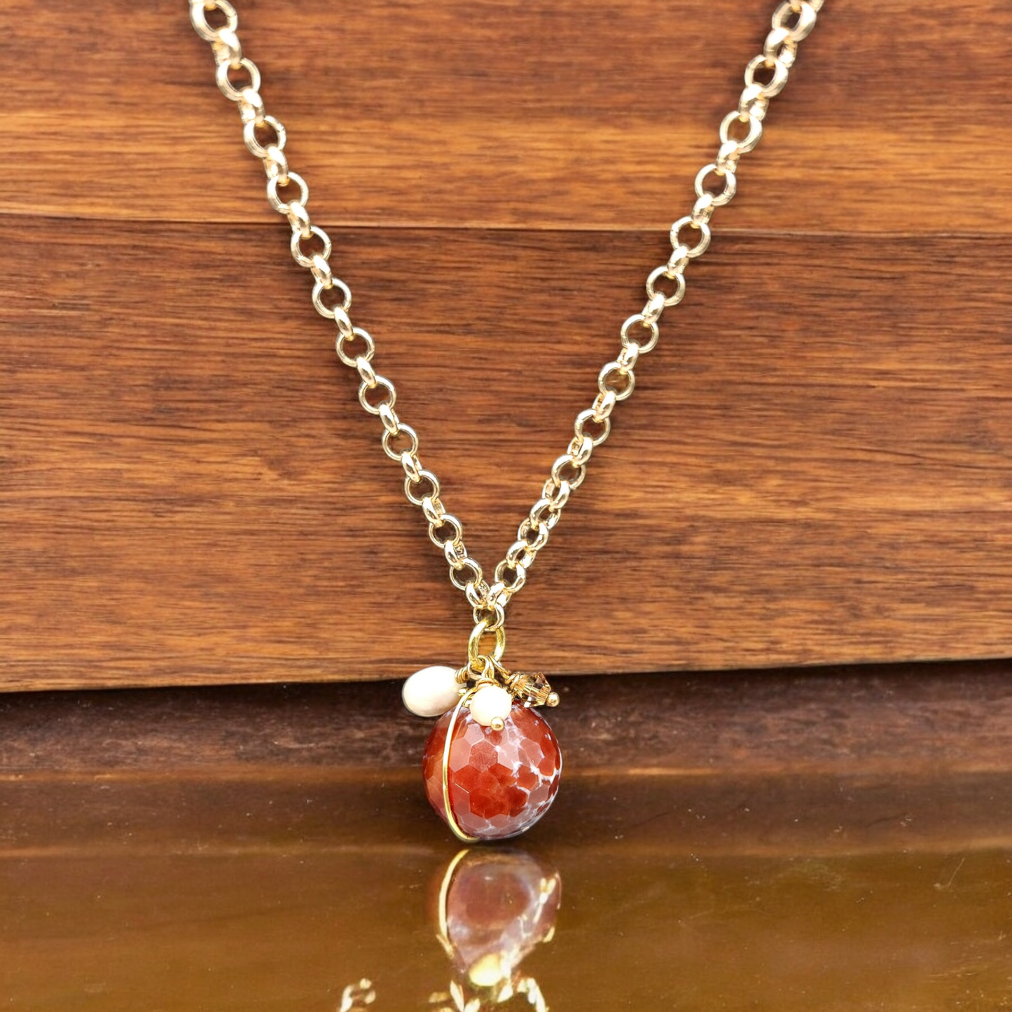 Crackle Agate Round Pendant Necklace